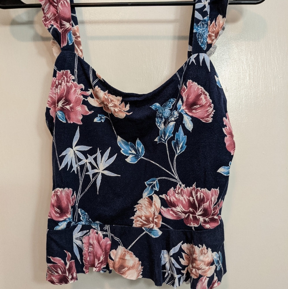Aeropostale Navy Floral Print Crop Tank Top